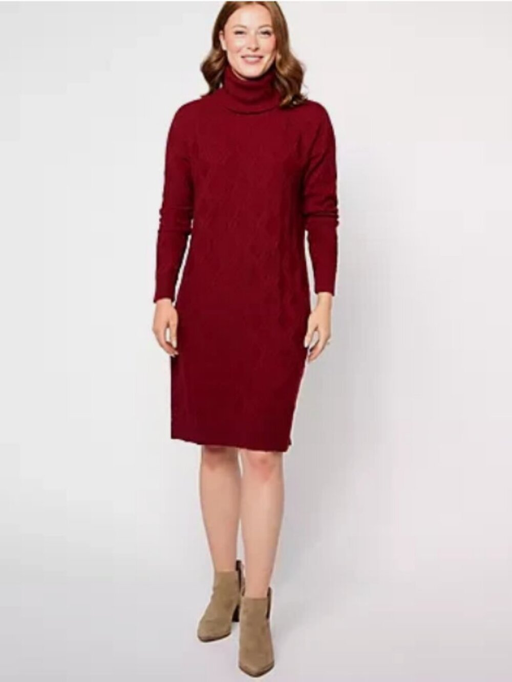 Denim & Co. Heritage Regular Cable Knit Sweater Dress Rhubarb Size 5X NEW